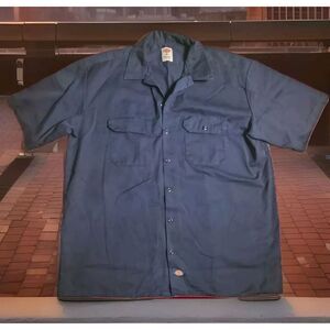 Dickies Men's Button Down Work Shirt XL Navy Blue/Black Overtones Short Sleeves